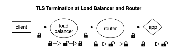 TLS Termination at load balancer and router.