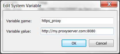 alt-text="Variable name text field has 'https_proxy' entered. Variable value text field has 'http://my.proxyserver.com:8080 entered."
